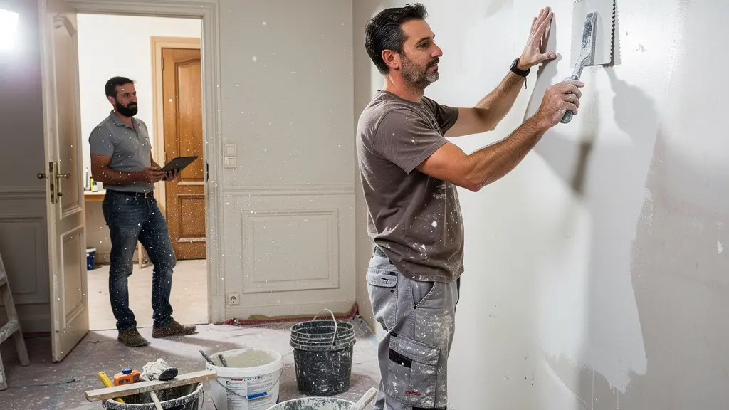 Chantier de rénovation d'appartement en cours avec supervision professionnelle
